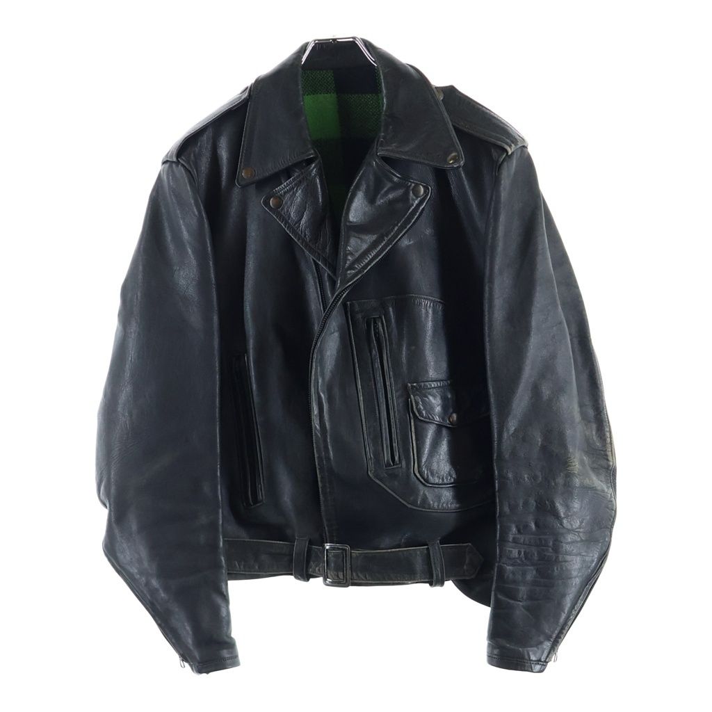 VINTAGE (ヴィンテージ) 40-50S HERCULES HORSE HIDE RIDERS JACKET ヴィンテージ ヘラクレス 裏地ウールチェック Dポケット ホースハイド ダブルライダースジャケット ブラック 95,288円
