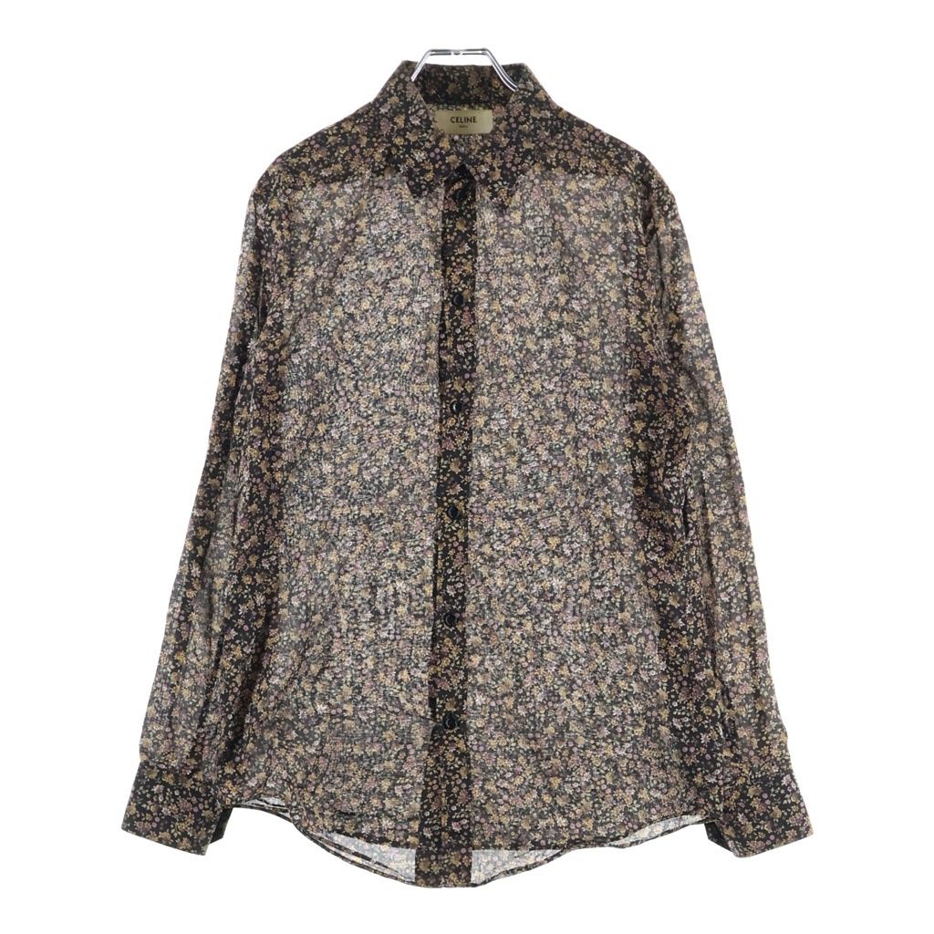 CELINE (セリーヌ) レギュラーカラー フラワープリント 長袖シアーシャツ ブラック 2C239056I