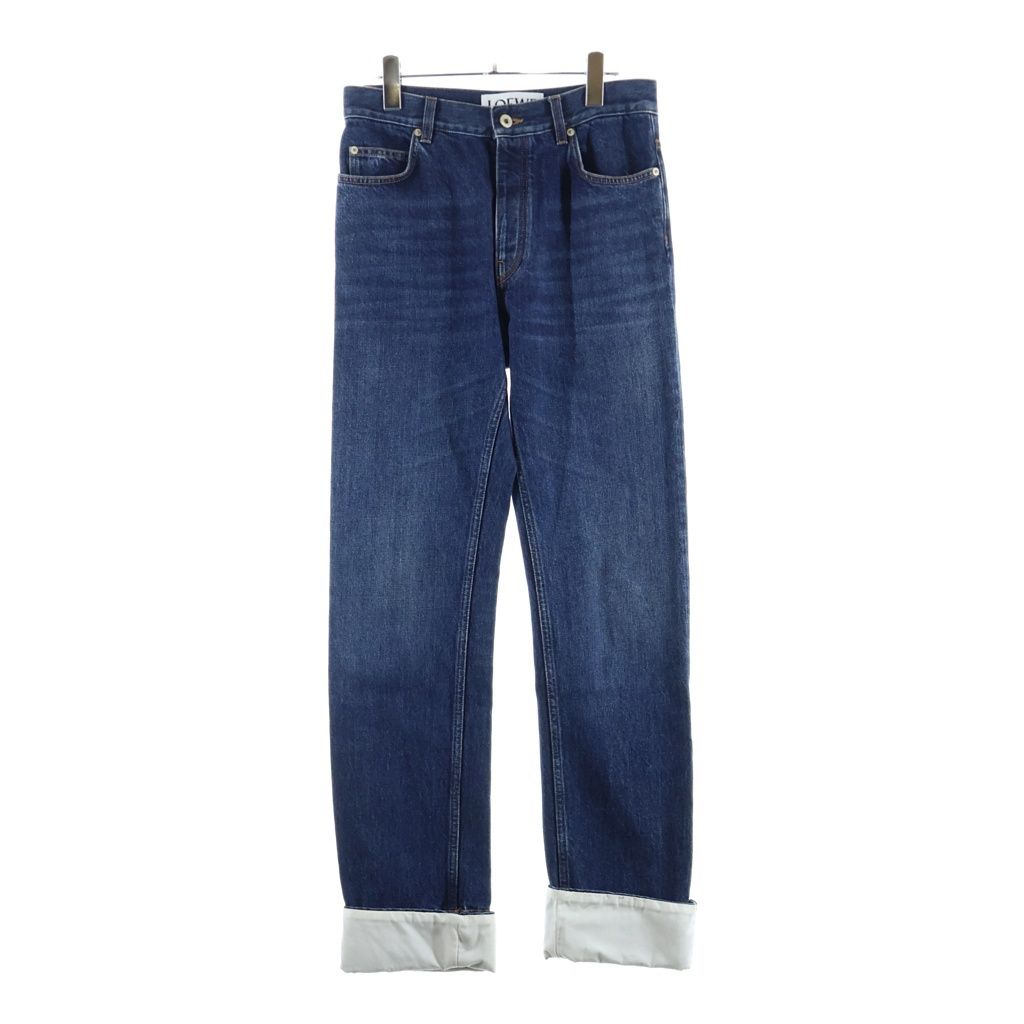 LOEWE (ロエベ) TURN-UP DENIM JEANS フィッシャーマン ターンアップ ボタンフライ ストレートデニムパンツ インディゴ H526Y11W33