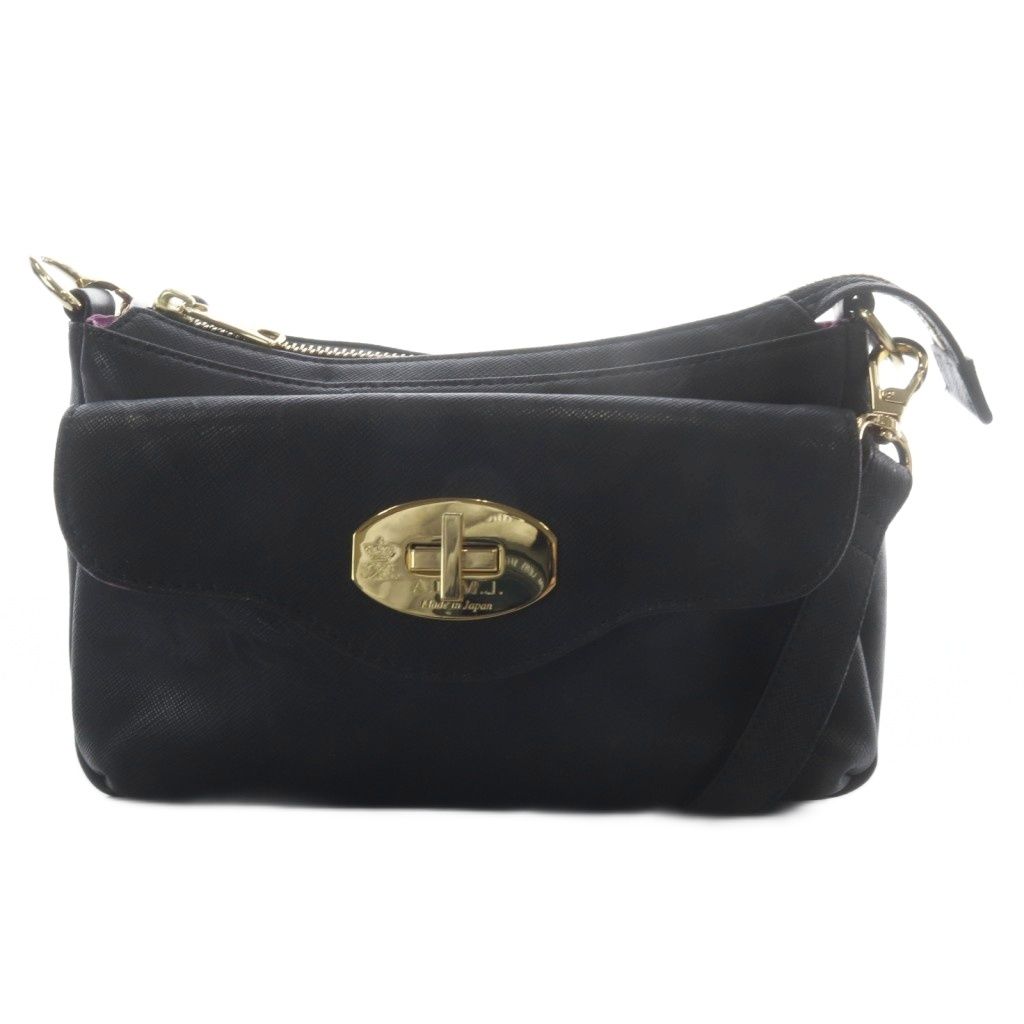 ADMJ アクセソワ Accessoires De Mademoiselle ターンロック ショルダーバッグ ワンショルダー レザー ブラック /YO18