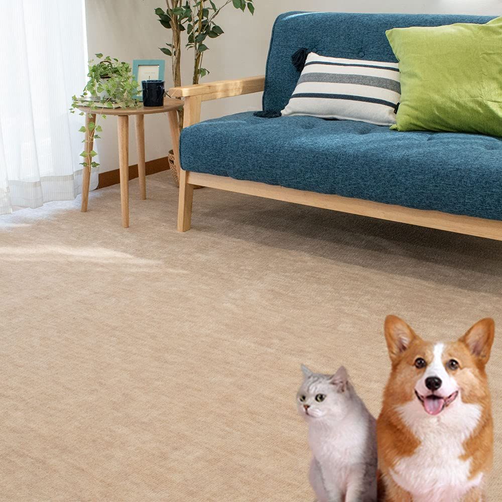 ラグ フリーカット【ペットにやさしいカーペット】 カーペット 本間 6畳 286×382cm ベージュ 抗菌加工 日本製 「タマズライフ」 爪がひっかかりにくい すべりにくい ハサミでカットOK 裏面不織布 オールシーズン フロアマット リビ 1d9b1efd