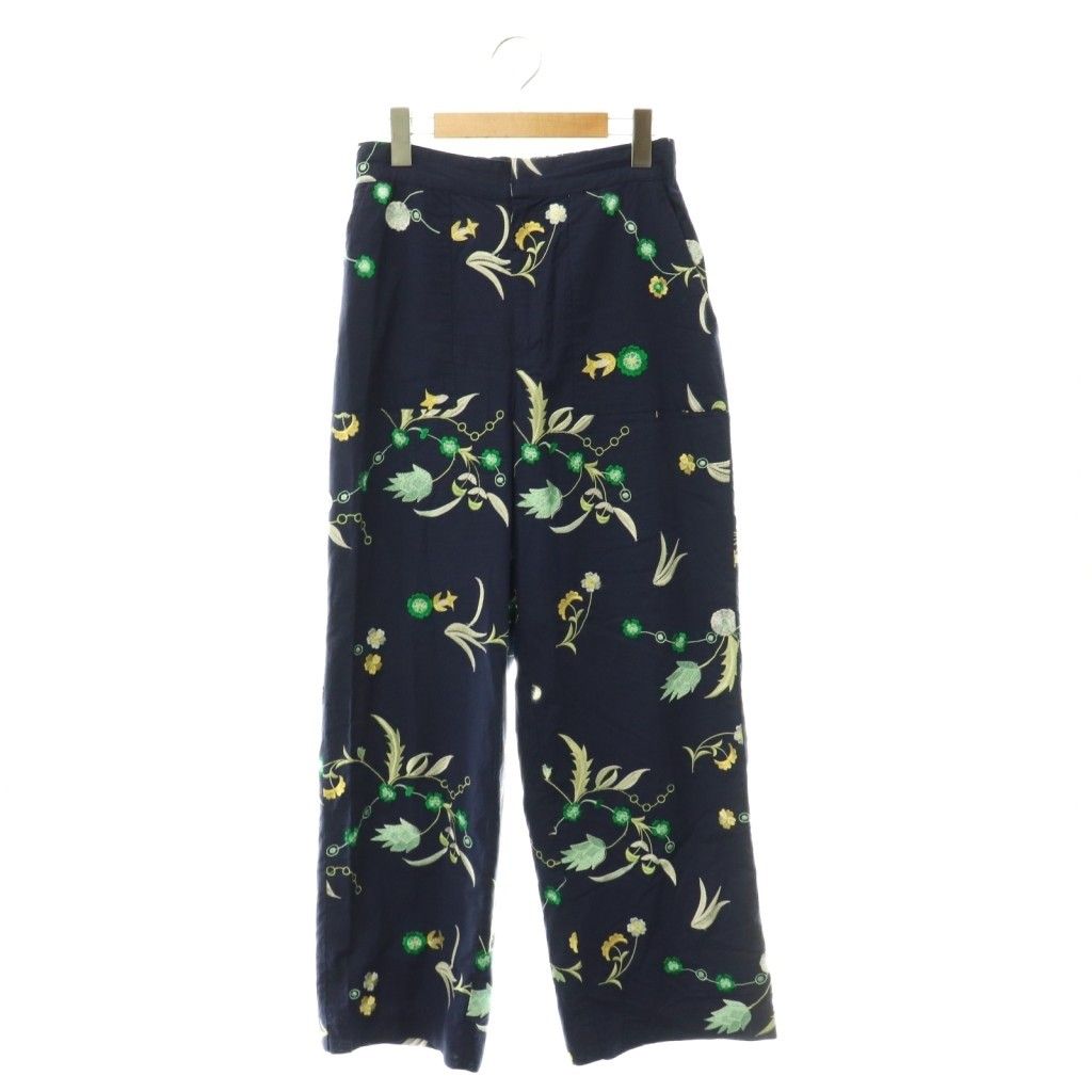 ヌキテパ NE QUITTEZ PAS! Cotton Herbarium Embroidery Pants パンツ 刺繍 ストレート S 紺 ネイビー /HS ■OS ■SH