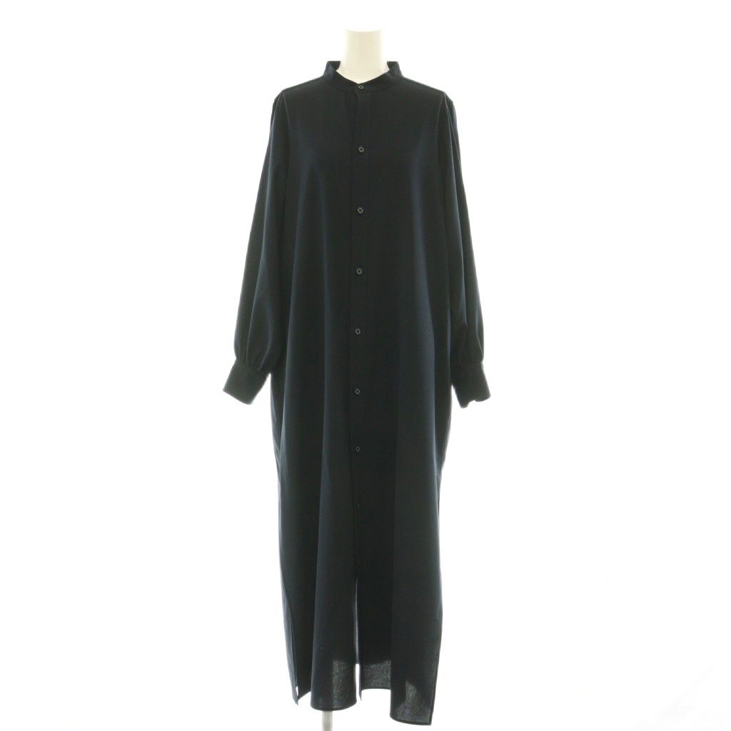 ハイク HYKE MAXI SHIRT DRESS シャツワンピース バンドカラー ロゴボタン スリット 1 紺 ネイビー /CX ■OS