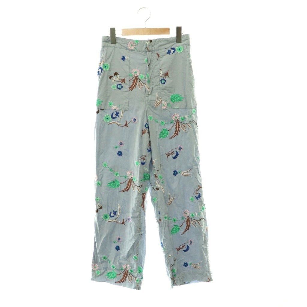 ヌキテパ NE QUITTEZ PAS! Cotton Herbarium Embroidery Pants パンツ 刺繍 コットン ストレート S サックス /HS ■OS ■SH