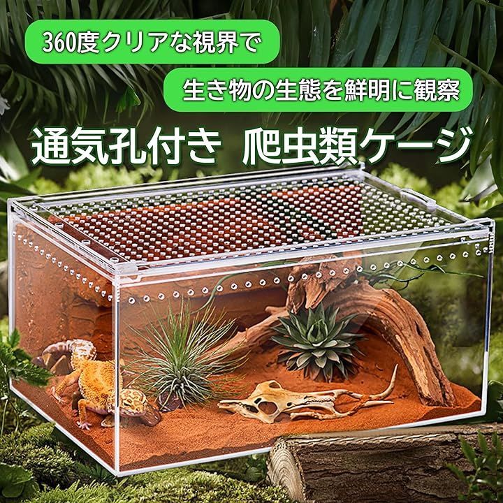 merrytime 爬虫類ケージ アクリル製 シェルター トカゲ 蛇 サソリ