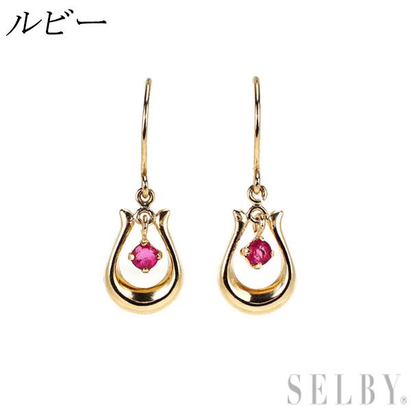 新品 K10YG ルビー ピアス 【エスコレ】