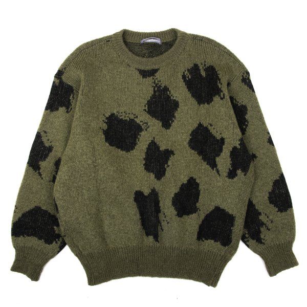 イッセイミヤケ メンISSEY MIYAKE MEN まだら柄織りニットセーター カーキ黒F