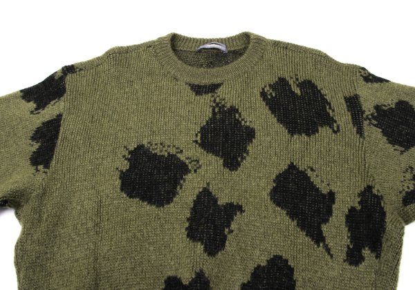 イッセイミヤケ メンISSEY MIYAKE MEN まだら柄織りニットセーター カーキ黒F イッセイミヤケ メンISSEY MIYAKE MEN まだら柄織りニットセーター カーキ黒F