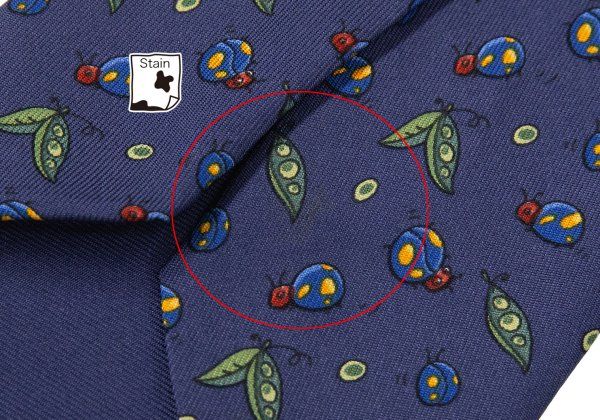 エルメスHERMES バグズプリントシルクタイ 紺他