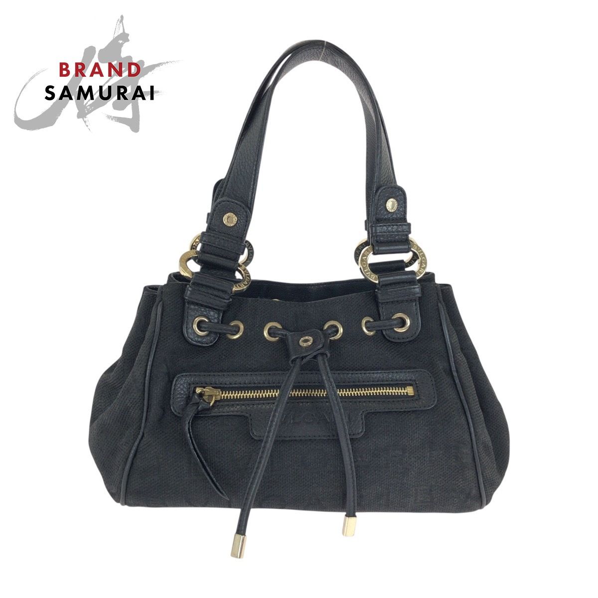 BVLGARI ブルガリ ロゴマニア ブラック 黒 ゴールド金具 キャンバス