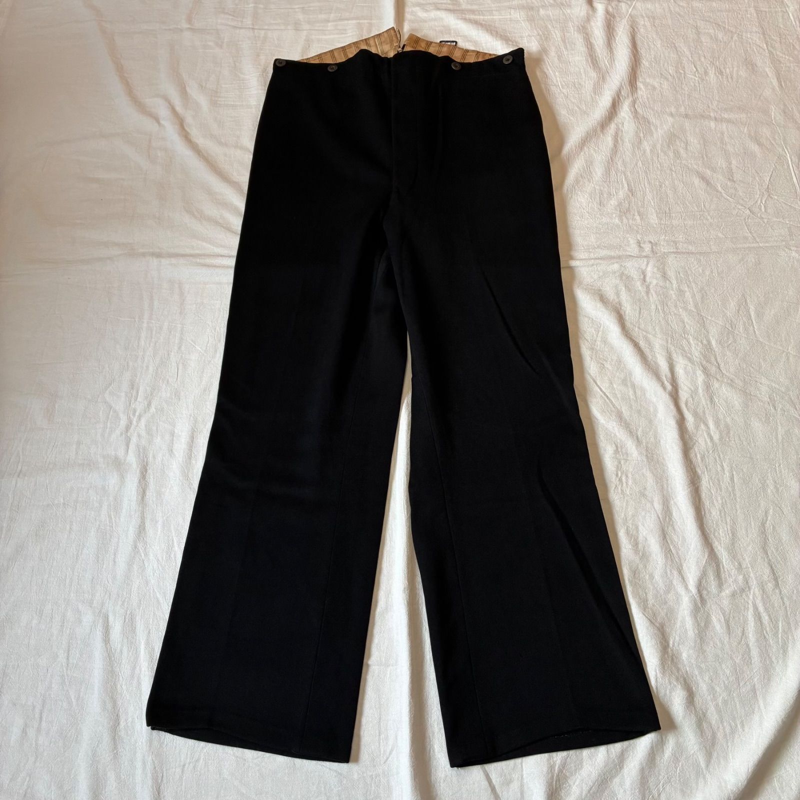 20s 30s 40s unknown スラックス ウール ワイド 針刺しシンチバック サイドライン ブラック