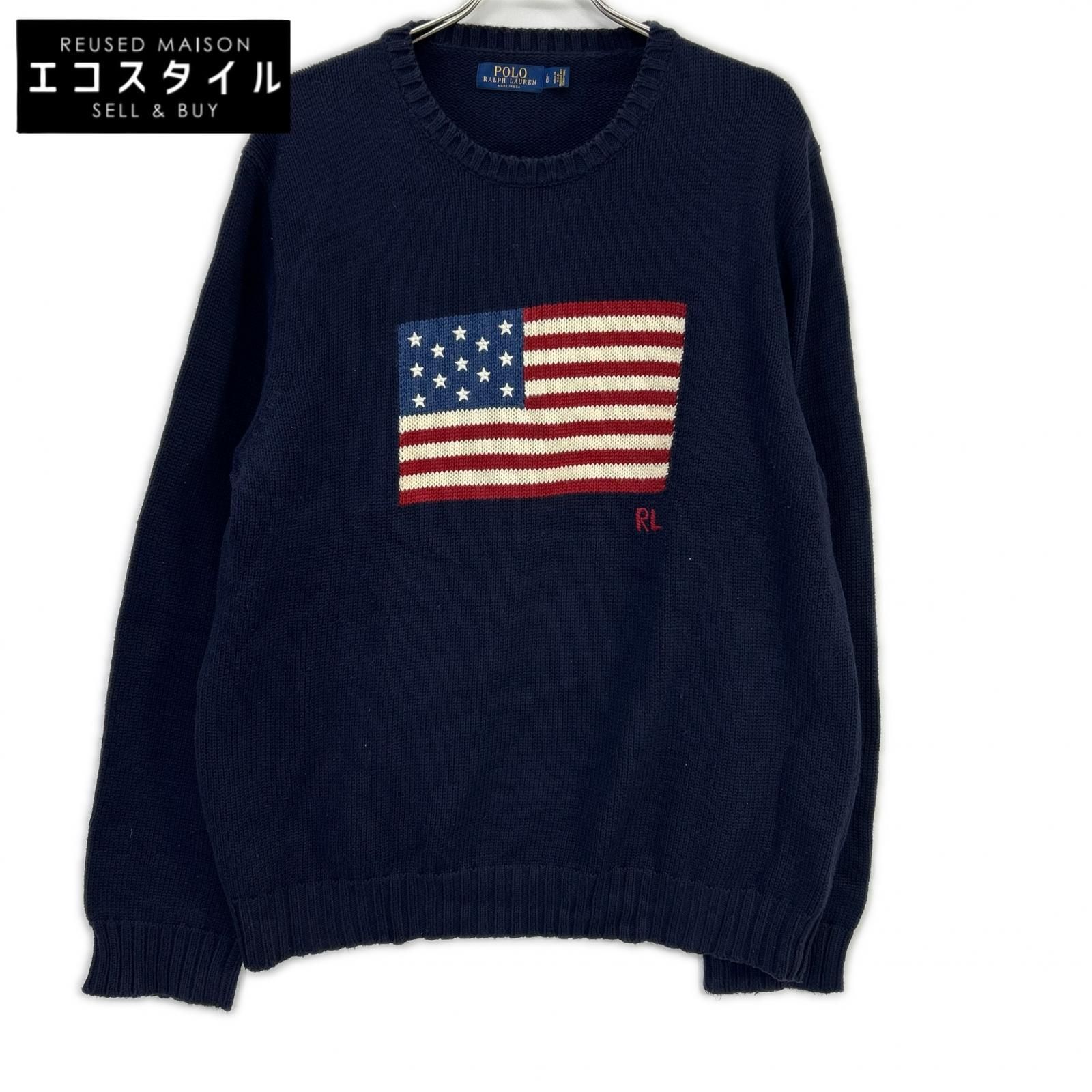 POLO RALPH LAUREN　ポロ ラルフローレン　ネイビー アイコニック 星条旗 ニット　L
