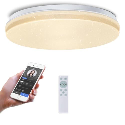 LED 音楽シーリングライト 5年保証 6畳 40W 直径30センチ 内蔵のBluetoothスピーカー RGBライト 明るい 天井照明 調光調色 高?度 リモコン付き 雰囲気ライト メモリ機能 常夜灯 省エネ 節電 工事不要 簡単取り付け 95347484