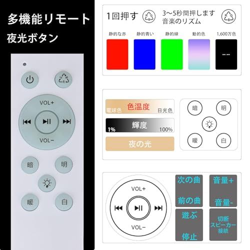 LEDスピーカーライト 30㎡対応 照明、電球 LED 音楽シーリングライト 5年保証 6畳 40W 直径30センチ