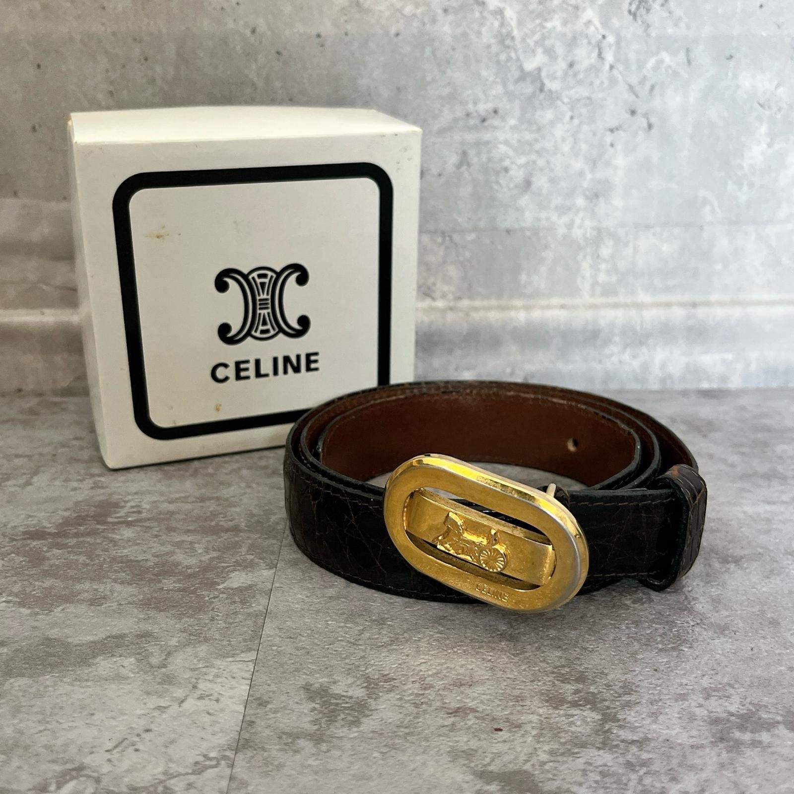 ベルト セリーヌ 馬車金具 CELINE ホースキャリッジ 本革 美品 90s 黒