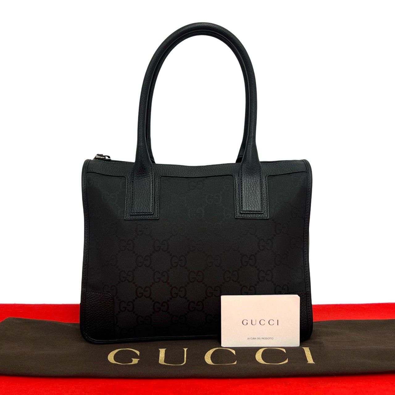 未使用保管品 袋付き GUCCI グッチ GG ロゴ 柄 キャンバス レザー 本革