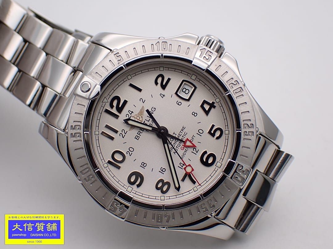 BREITLING ブライトリング メンズウォッチ エアロマリン コルトGMT A311G67PRS A32350 SS 自動巻 シルバーダイヤル 仕上げ済 中古A 【送料無料】 B-2364【質屋出品】 BREITLING ブライトリング メンズウォッチ エアロマリン コルトGMT