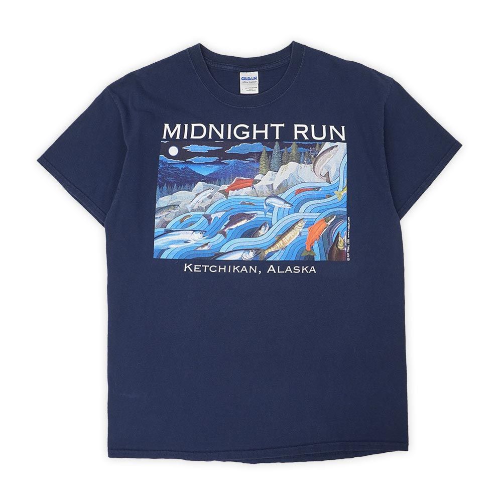 レイ・トロール RAY TROLL 00s 2000年代 アートTシャツ MIDNIGHT RUN Art 魚 USA ヴィンテージ アメリカ 古着 メンズ Tシャツ カットソー ネイビー 紺 L【中古】