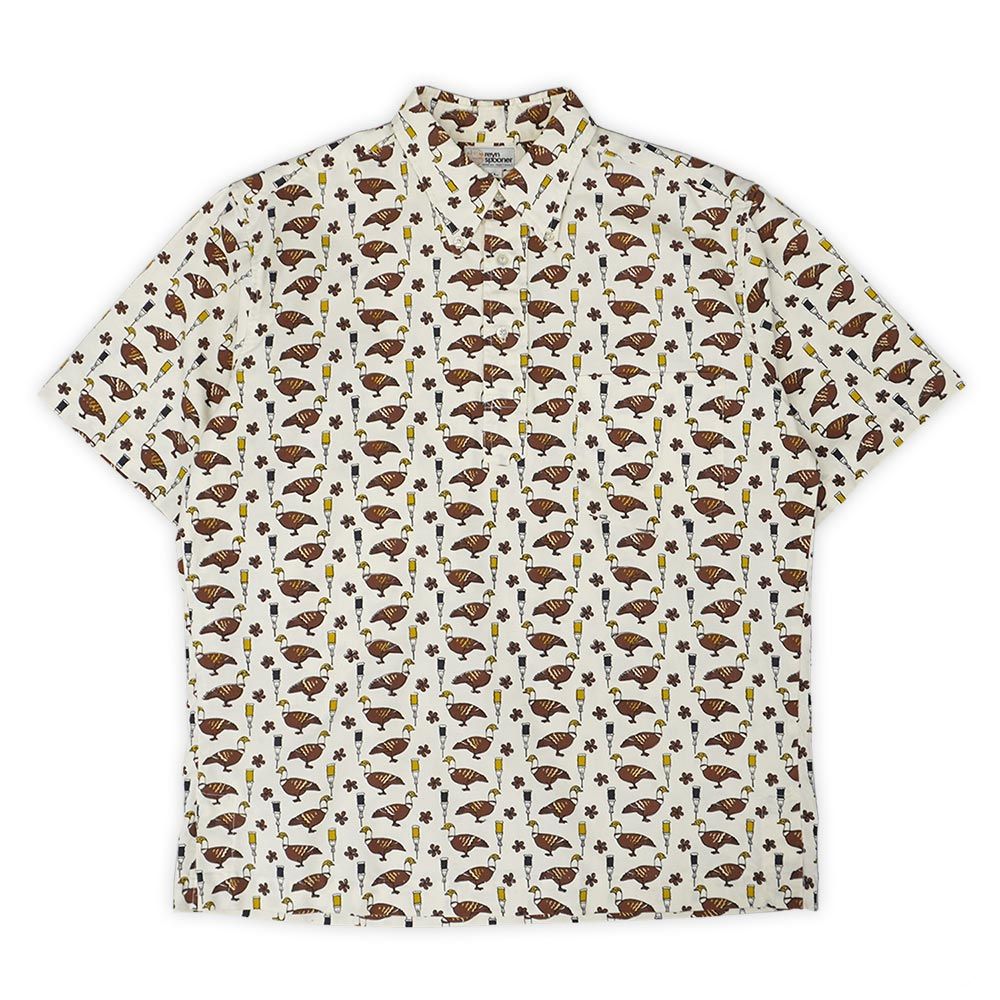 レインスプーナー Reyn Spooner 70s 70年代 プルオーバー コットンハワイアンシャツ アロハ 総柄 乳首タグ 旧タグ USA ヴィンテージ アメリカ 古着 メンズ シャツ アイボリー系 XL【中古】