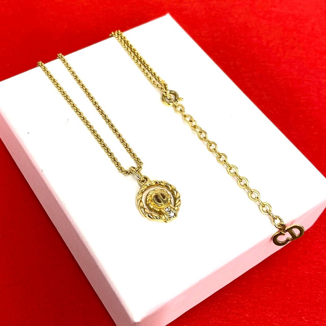極 美品 ヴィンテージ Christian Dior ディオール CD ロゴ GP チェーン ネックレス アクセサリー ゴールド 26701
