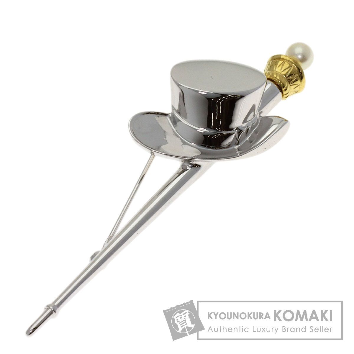 MIKIMOTO ミキモト 帽子 アコヤパール 真珠 ブローチ SV K18YG レディース [中古]