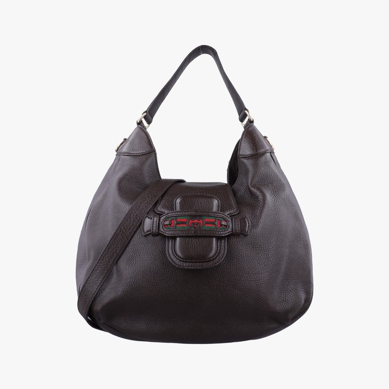 グッチGucciドレスセージ ウェブ ホーボー ブラウン レザー 296851 H012335027
