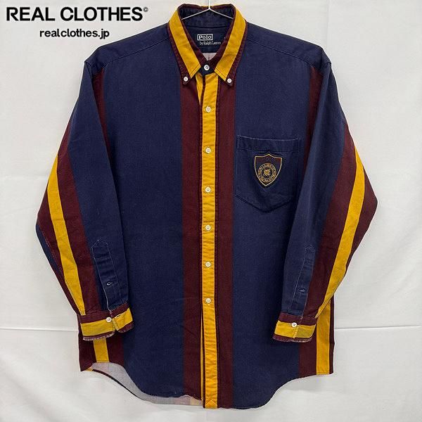 POLO RALPH LAUREN 90s ストライプ柄 ボタンダウン 長袖シャツ M