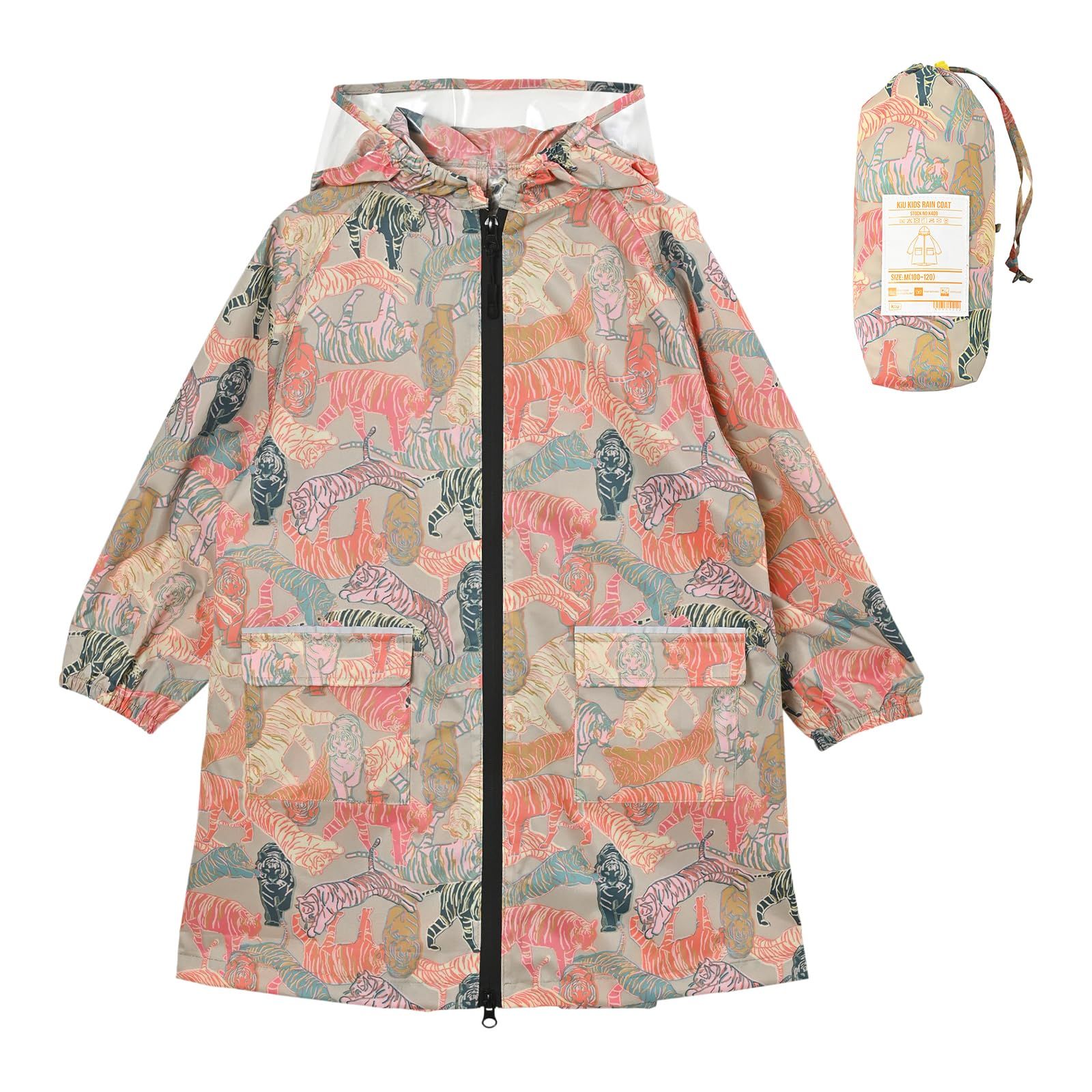 [キウ] キッズレインコート KIDS RAIN COAT 防水 撥水 はっ水 耐水 雨対策 台風 梅雨 レインポンチョ 子供 子ども カッパ 雨具 雨ガッパ 雨合羽 袖付き 収納袋 ポケット 通園 通学 幼稚園 保育園 小学校 おしゃれ か 1f8cfef7