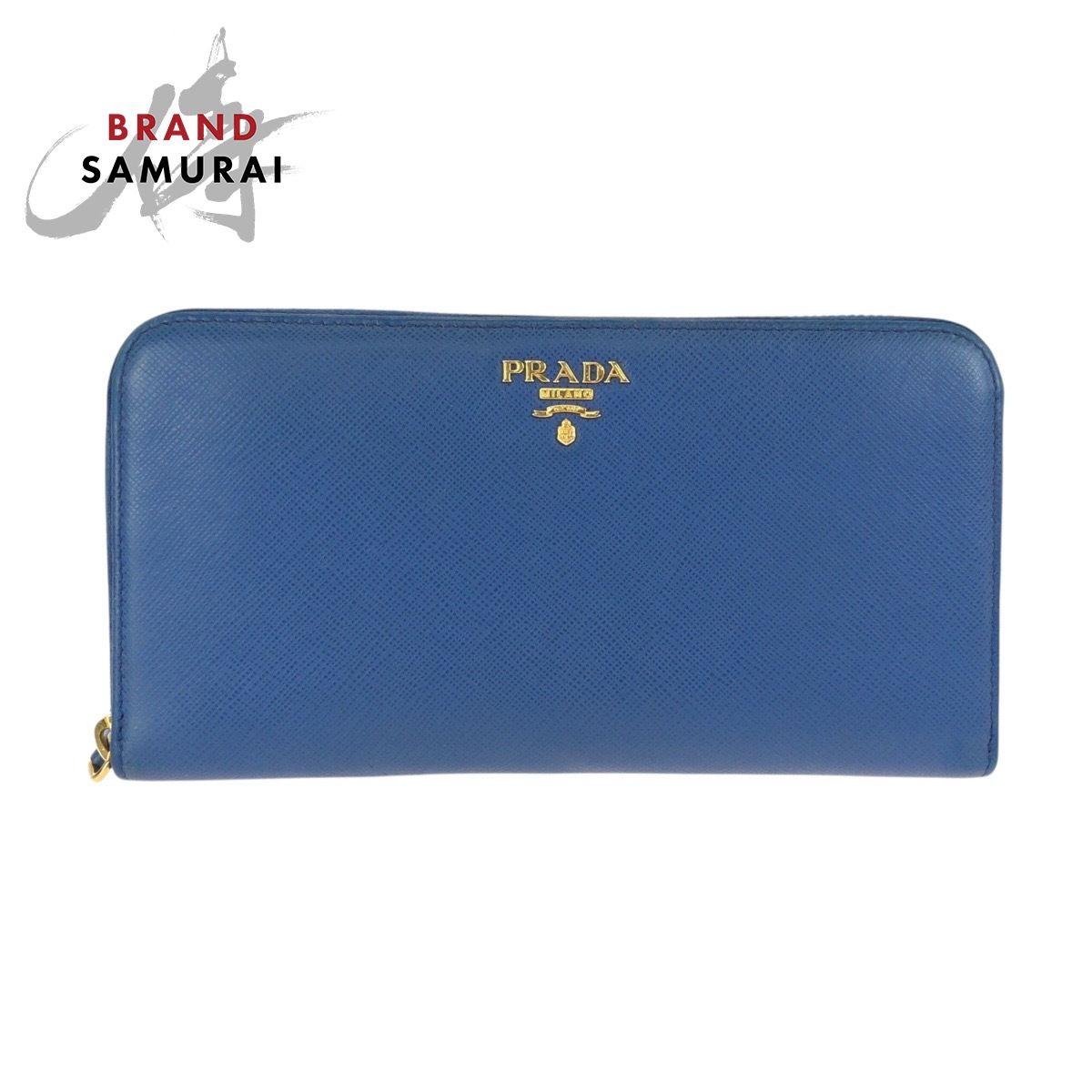 美品 PRADA プラダ サフィアーノ ブルー ゴールド金具 レザー 長財布 ロングウォレット レディース 602459【中古】