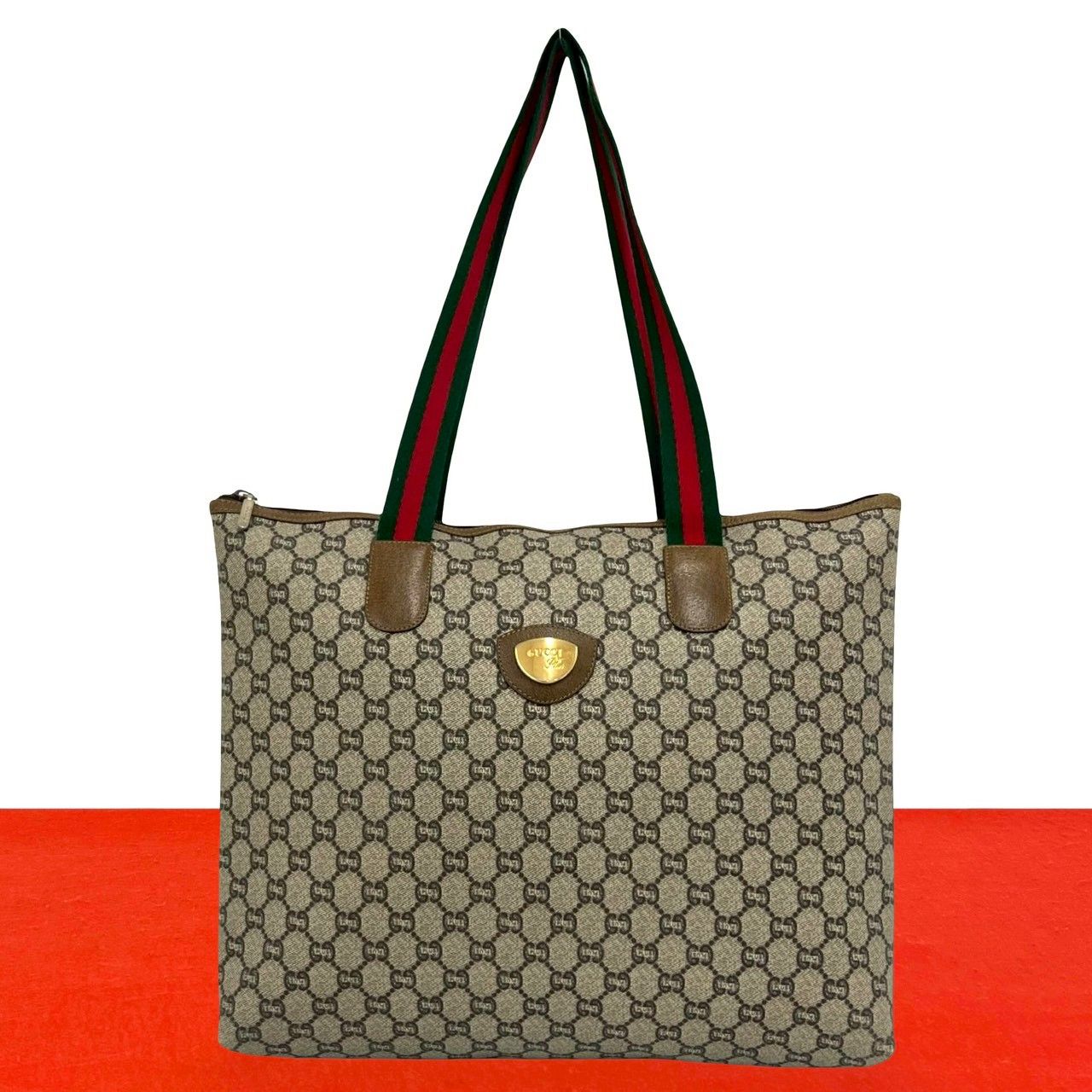 極 美品 GUCCI グッチ オールドグッチ ヴィンテージ シェリーライン GG ロゴ 柄 レザー 本革 トートバッグ セミ ショルダーバッグ 茶 71058