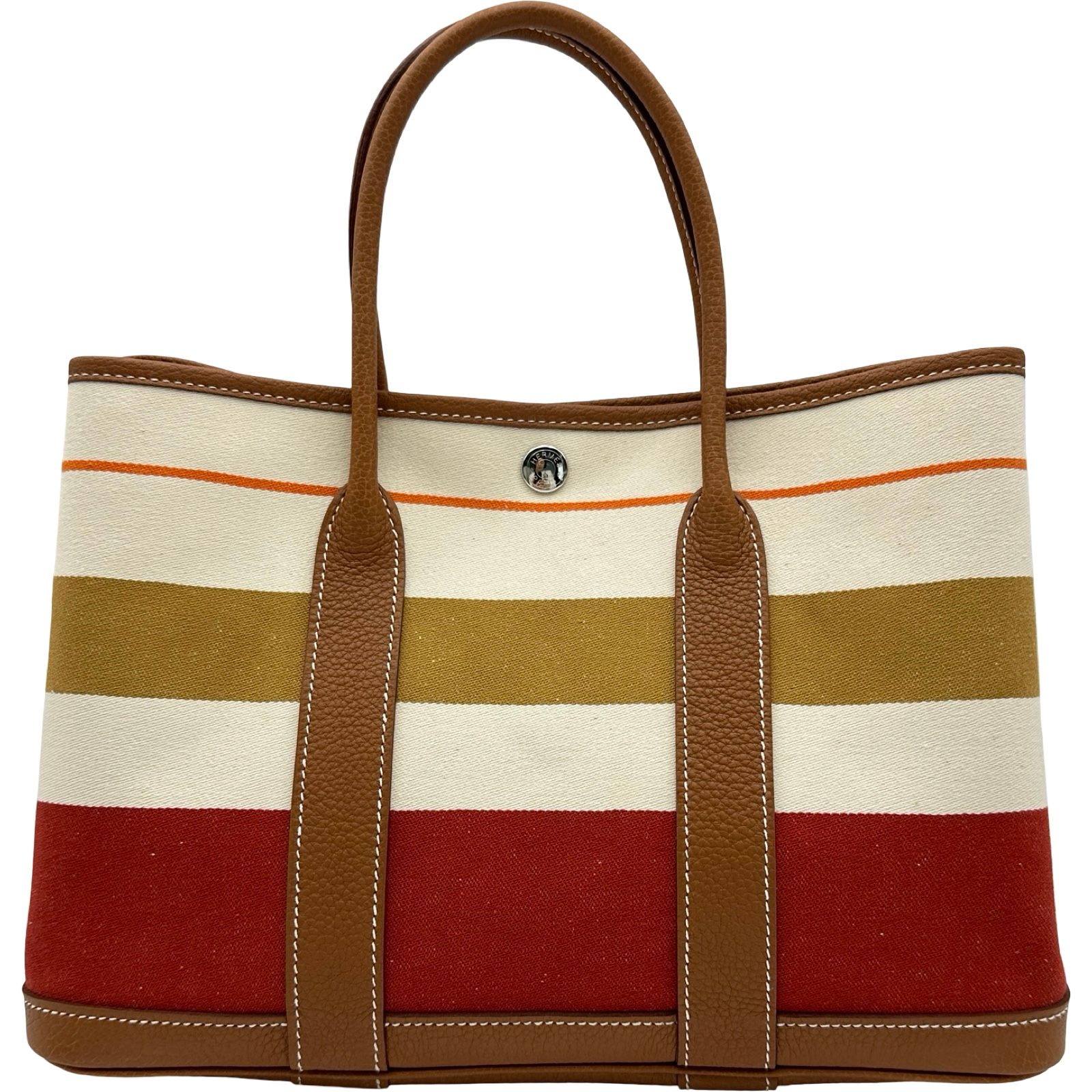 エルメス HERMES ガーデンパーティーTPM Q刻印 レッド/ゴールド シルバー金具 ロカバール レディース ハンドバッグ