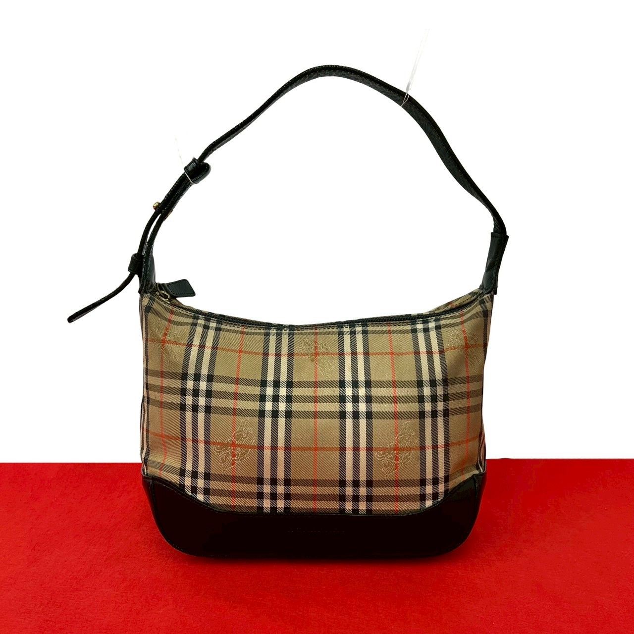 極 美品 BURBERRY バーバリー ノバチェック 柄 キャンバス レザー 本革