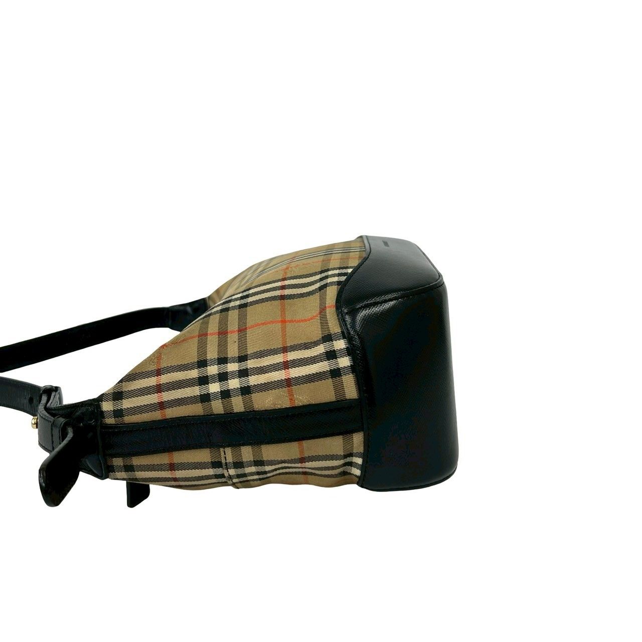 極 美品 BURBERRY バーバリー ノバチェック 柄 キャンバス レザー 本革 