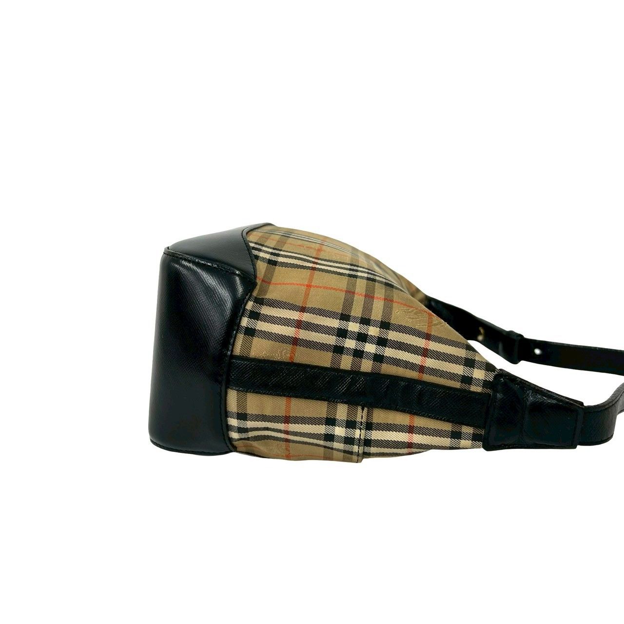 極 美品 BURBERRY バーバリー ノバチェック 柄 キャンバス レザー 本革