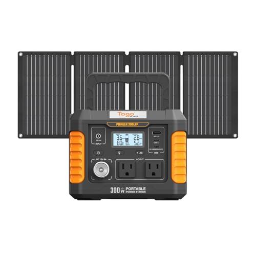 Togo Power ポータブル電源 ソーラーパネルセット 小型 30dB静音 177Wh/300W リン酸鉄リチウムイオン電池 BMS保護 耐火性 40W 25％高変換効率 IP67防水防塵 折りたたみ式 カラビナ付き 防災 地震備え 台風 d222dd3f