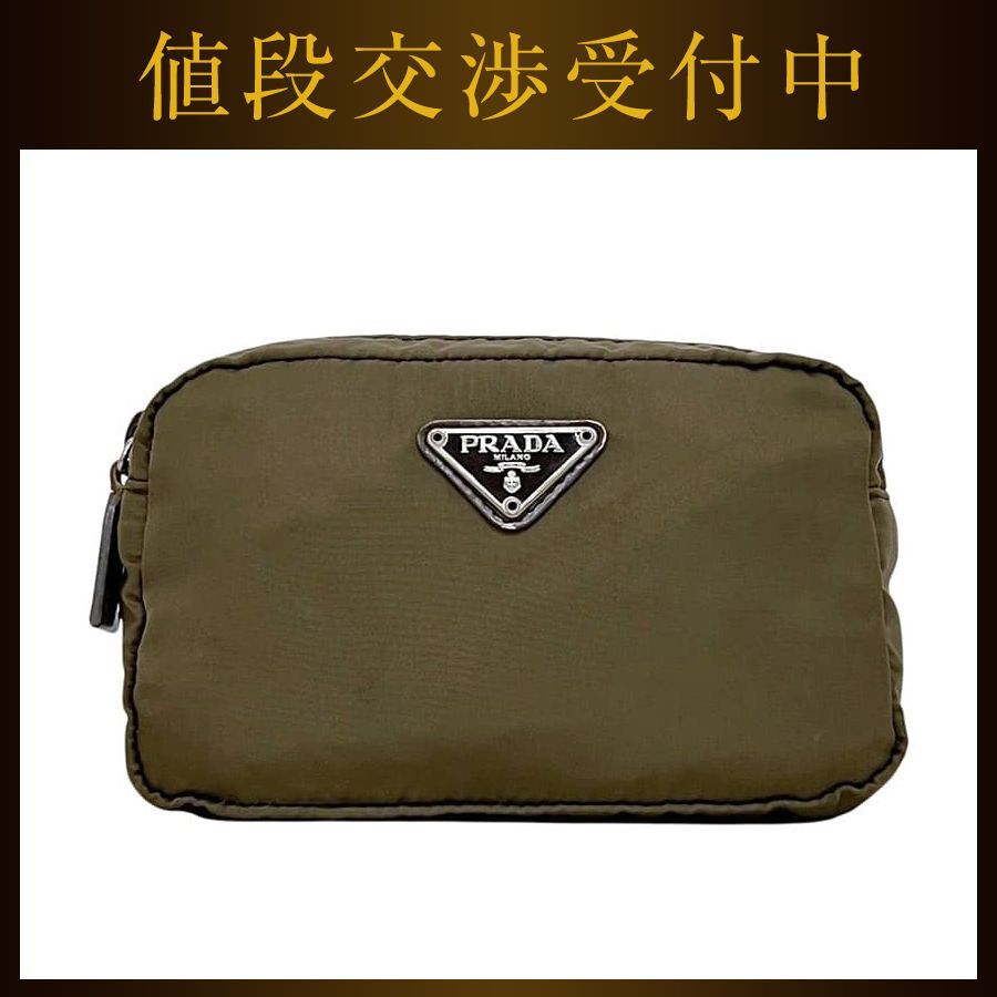 プラダ ポーチ カーキグリーン テスート 小物入れ ナイロン 中古 54 PRADA