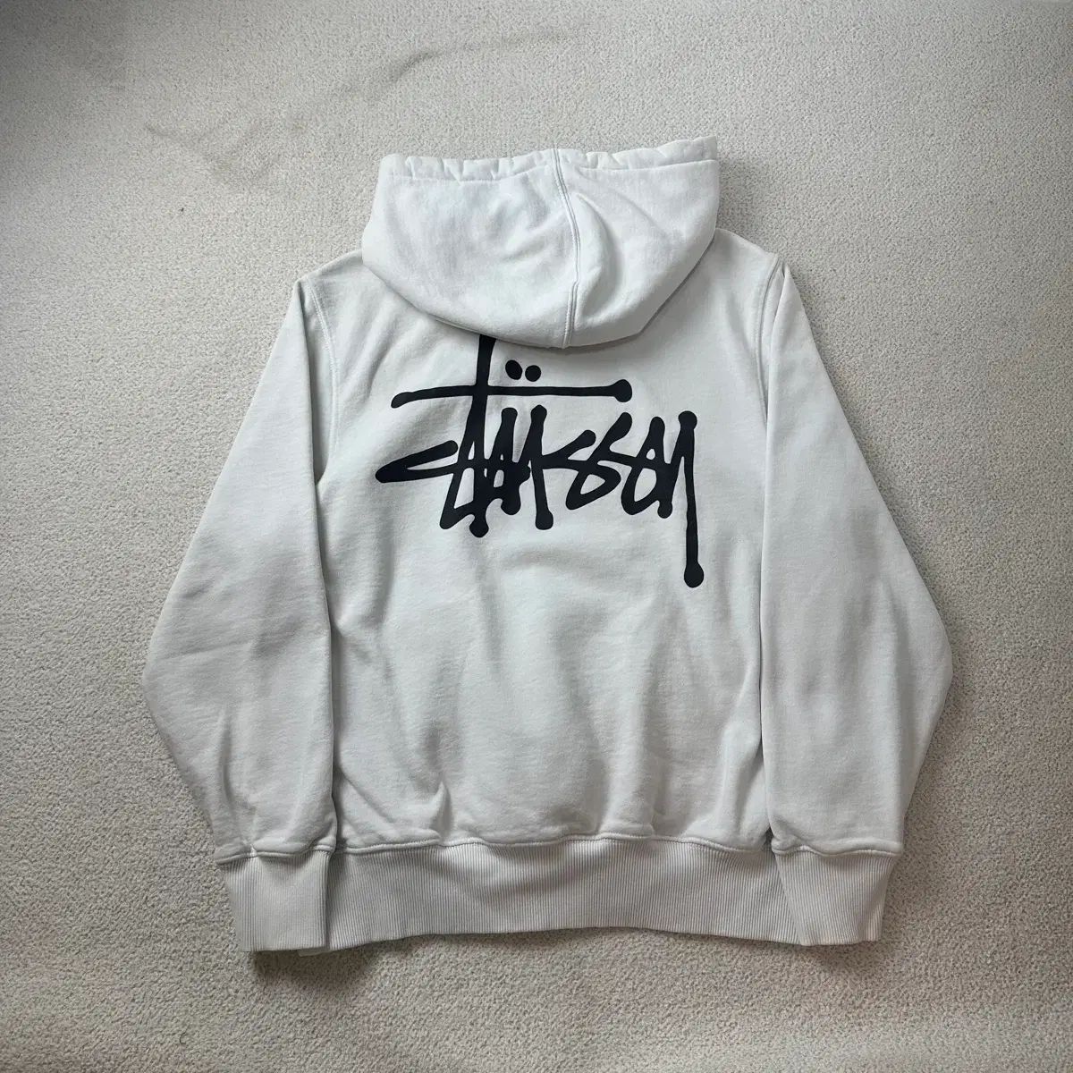 95 STUSSY ステューシー ベーシック ロゴ 白 WHO フード Tシャツ