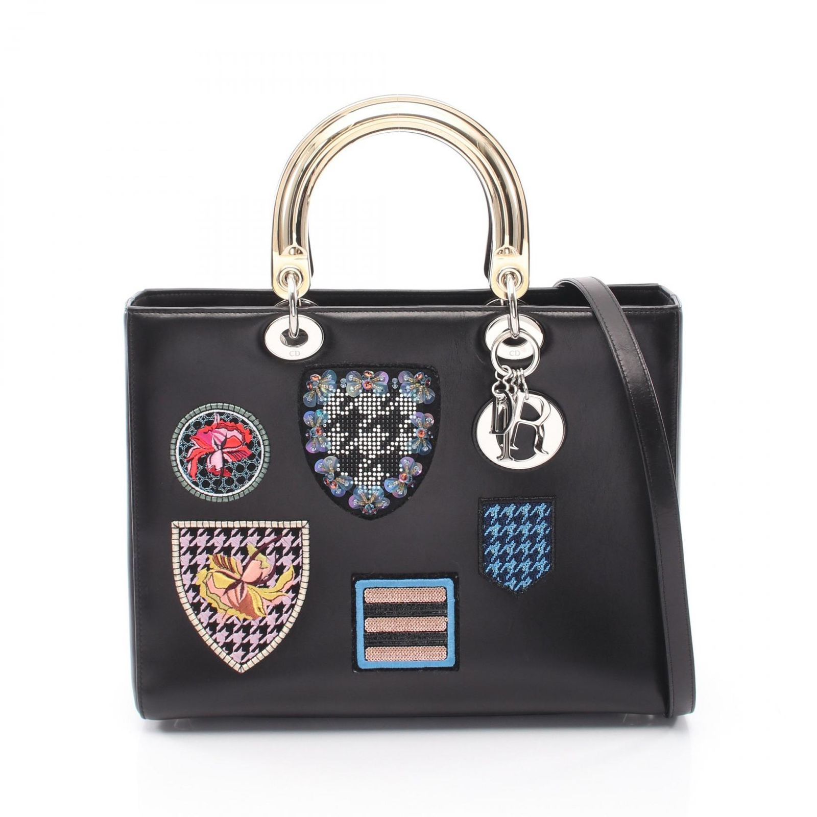 ディオール Dior ハンドバッグ レディディオール ラージ ワッペン 2WAY ブラック/マルチ レザー レディディオール 2wayトート ラージ レディース Used A