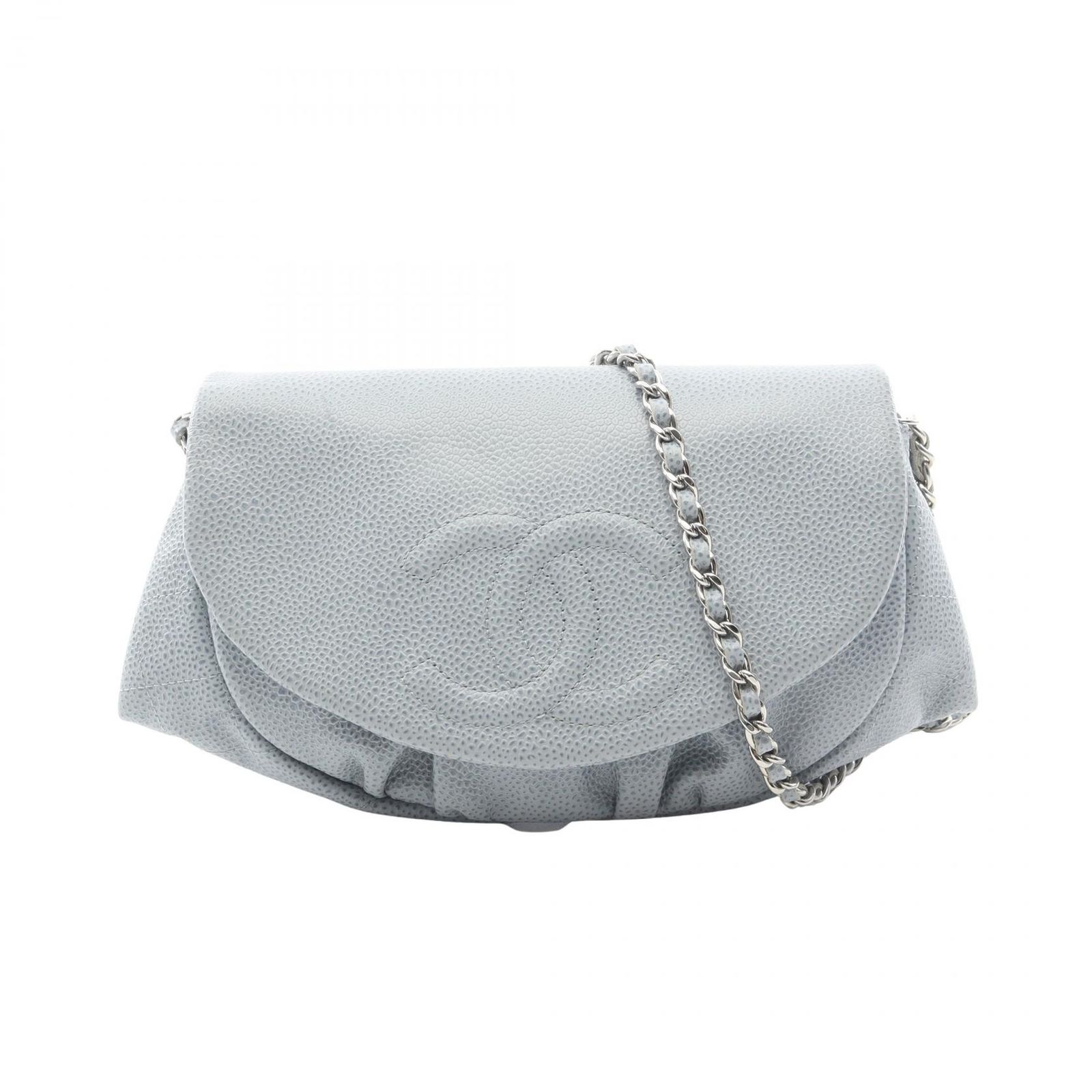 シャネル CHANEL ショルダーバッグ ハーフムーン ライトブルー キャビアスキン(グレインドカーフ) ココマーク チェーンウォレット レディース Used A