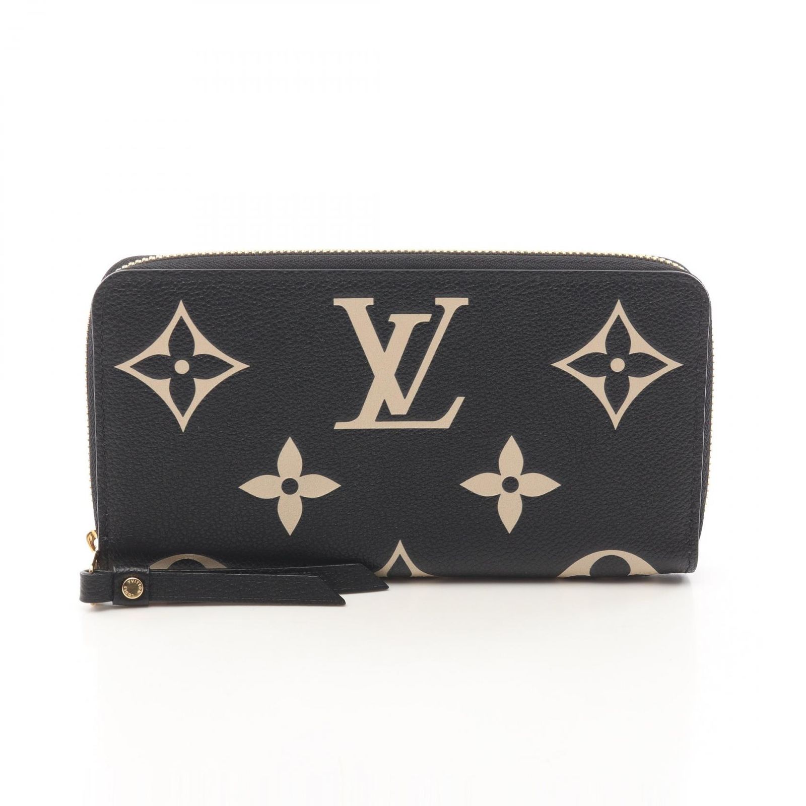ルイ・ヴィトン LOUIS VUITTON ラウンド長財布 ジッピーウォレット バイカラーモノグラムアンプラント M80481 ブラック/ベージュ レザー ジッピー・ウォレット