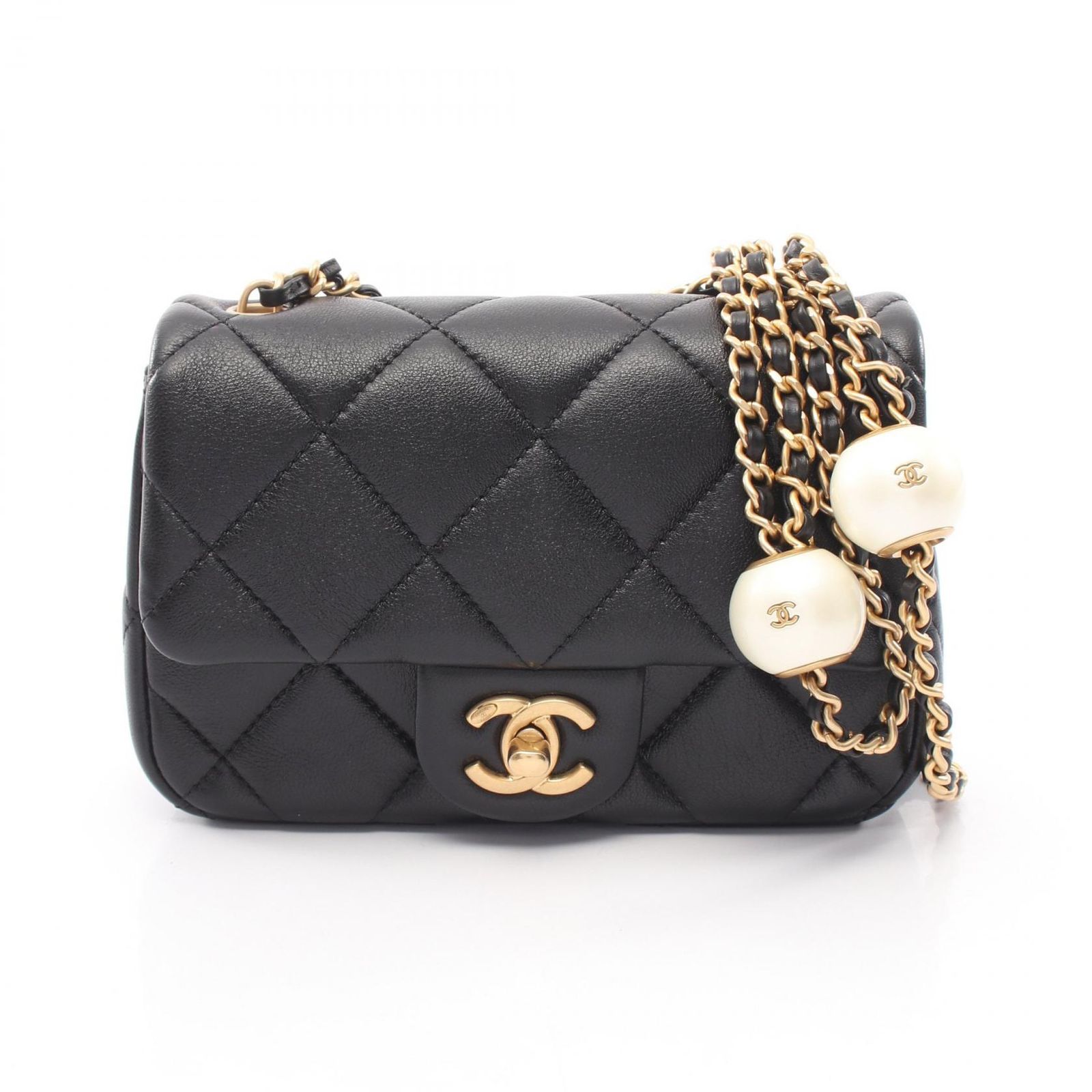 シャネル CHANEL ショルダーバッグ ミニマトラッセ ブラック ラムスキン（羊革） ミニマトラッセ チェーンショルダー レディース Used A