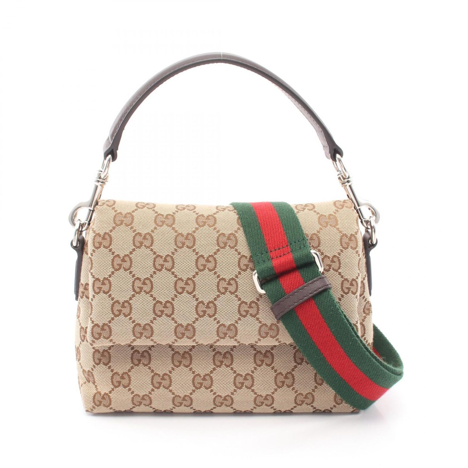 グッチ GUCCI ハンドバッグ GGキャンバス シェリーライン 2WAY 821617 ベージュ/ダークブラウン キャンバス レザー スモール ショルダーバッグ レディース 未使用