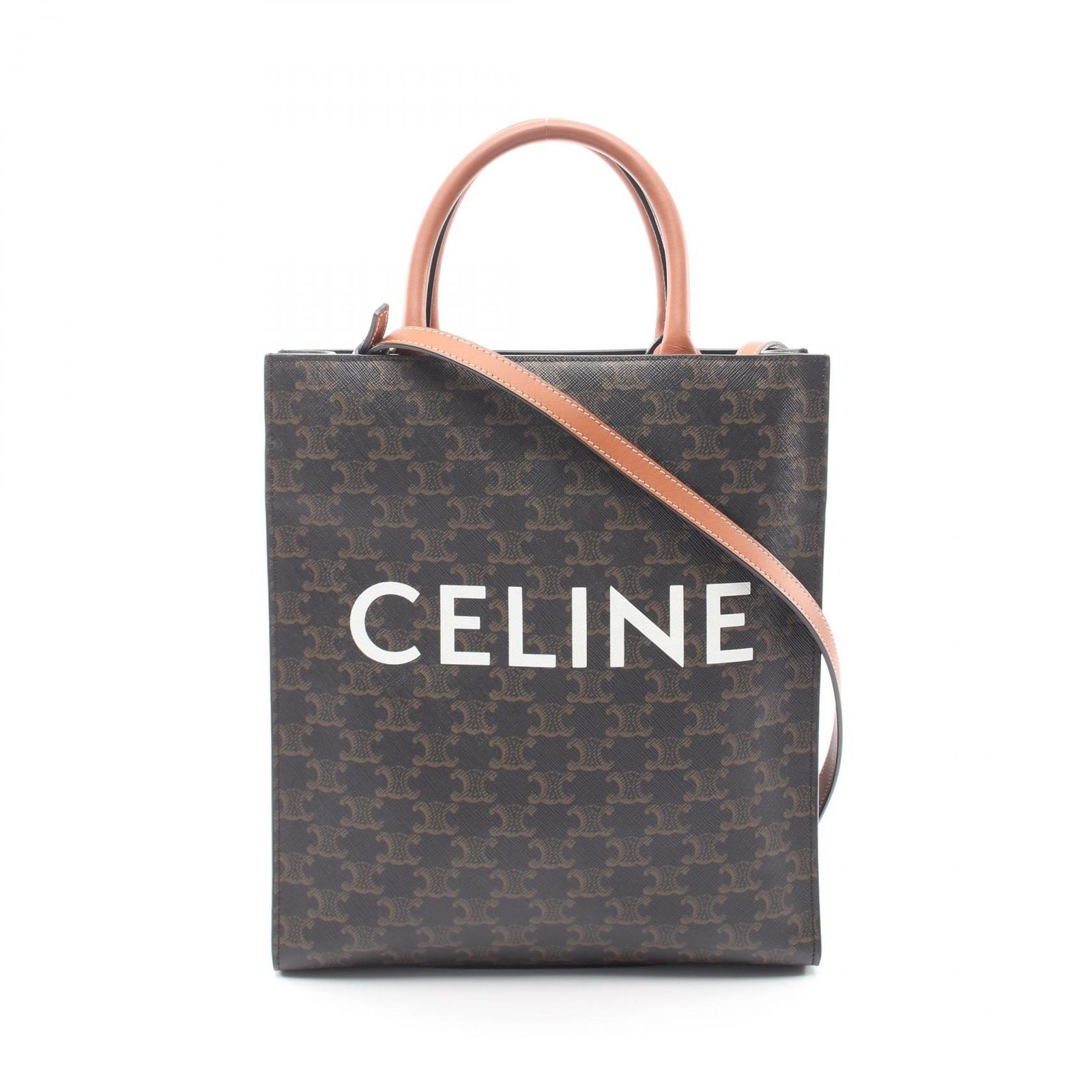 セリーヌ CELINE トートバッグ スモール バーティカル カバ トリオンフ 2WAY 191542 ブラック/ブラウン PVCコーティングキャンバス レザー トリオンフ バーティカル カバ スモール
