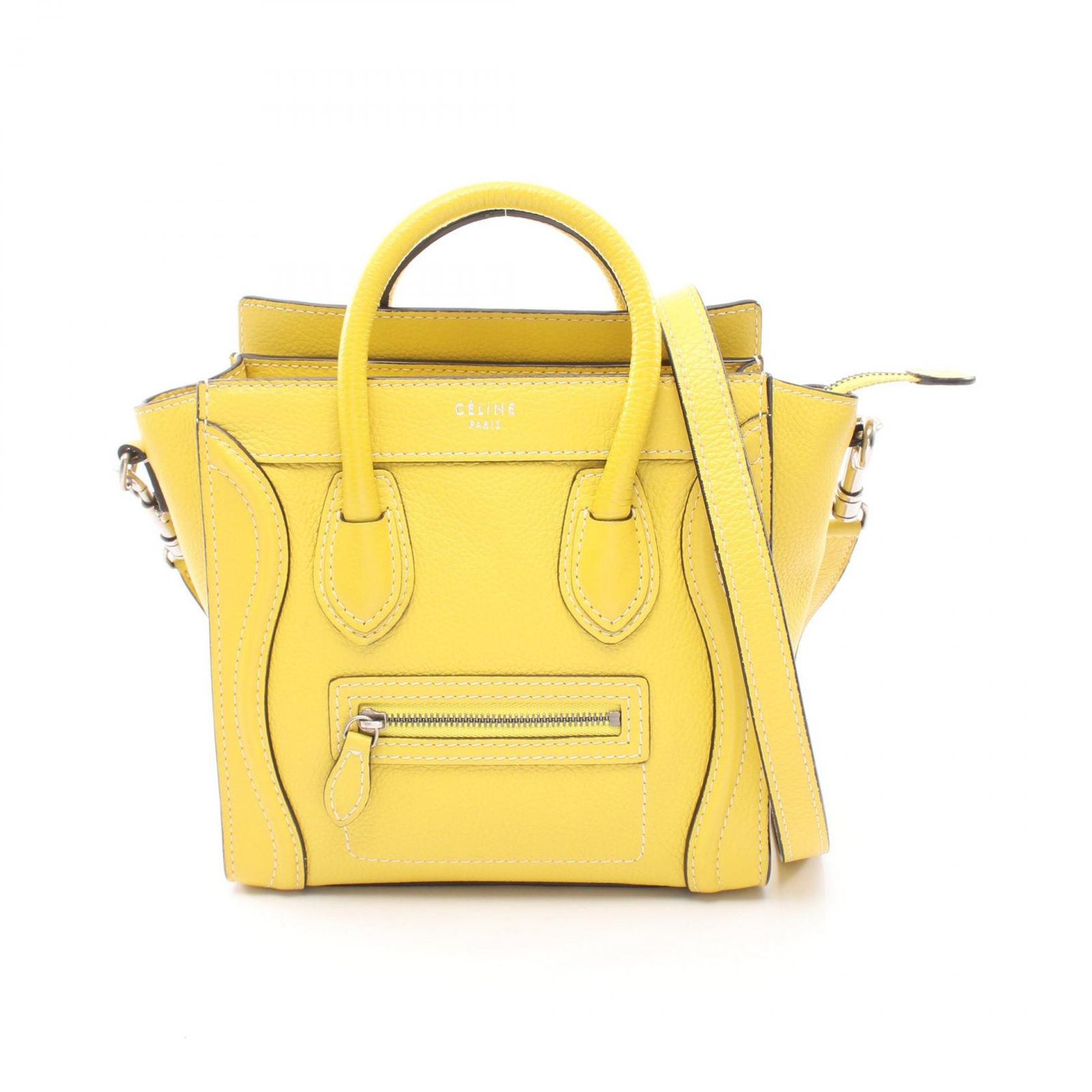 セリーヌ CELINE ハンドバッグ ラゲージ ナノショッパー 2WAY 168243 イエロー レザー ラゲージ ナノ ショッパー レディース Used A