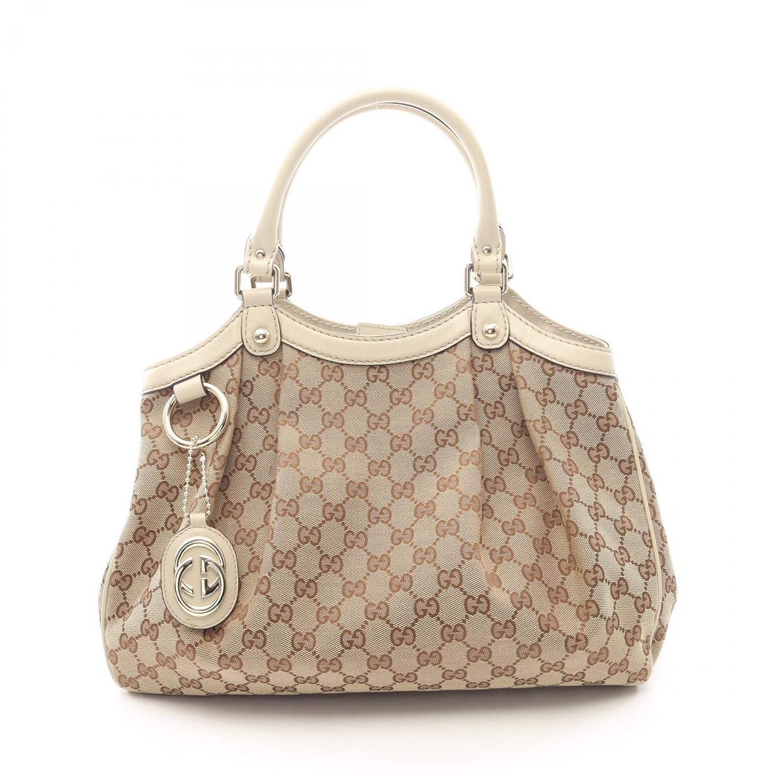 グッチ GUCCI ハンドバッグ スーキーGGキャンバス 211944 ベージュ/アイボリー キャンバス レザー インターロッキングG トートバッグ レディース Used A