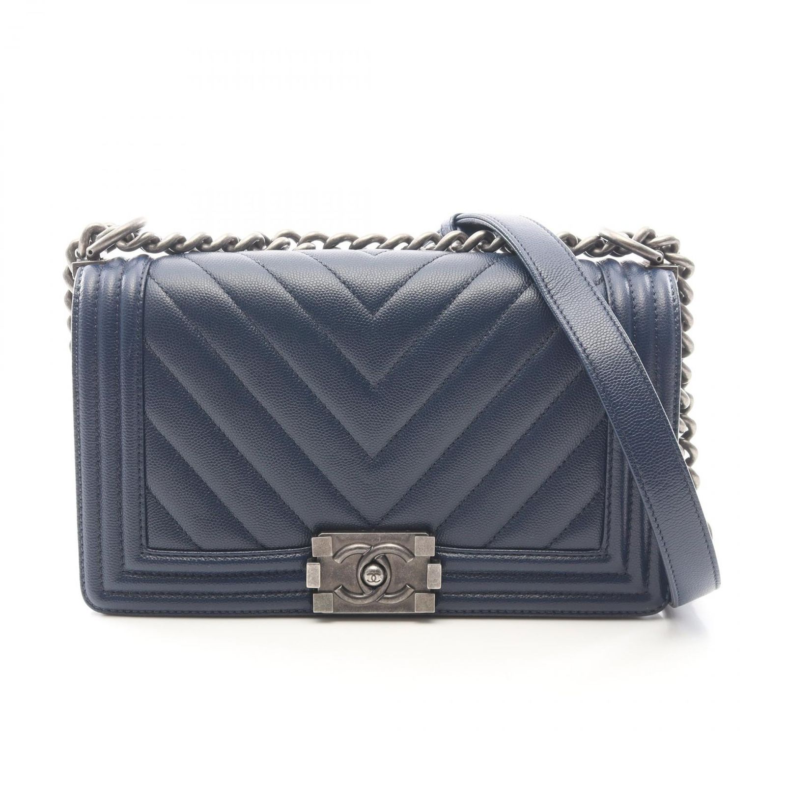 シャネル CHANEL ショルダーバッグ ボーイシャネル シェブロン Vステッチ A67086 ブルー カーフ(牛革) ボーイシャネル Vステッチ チェーンショルダー レディース
