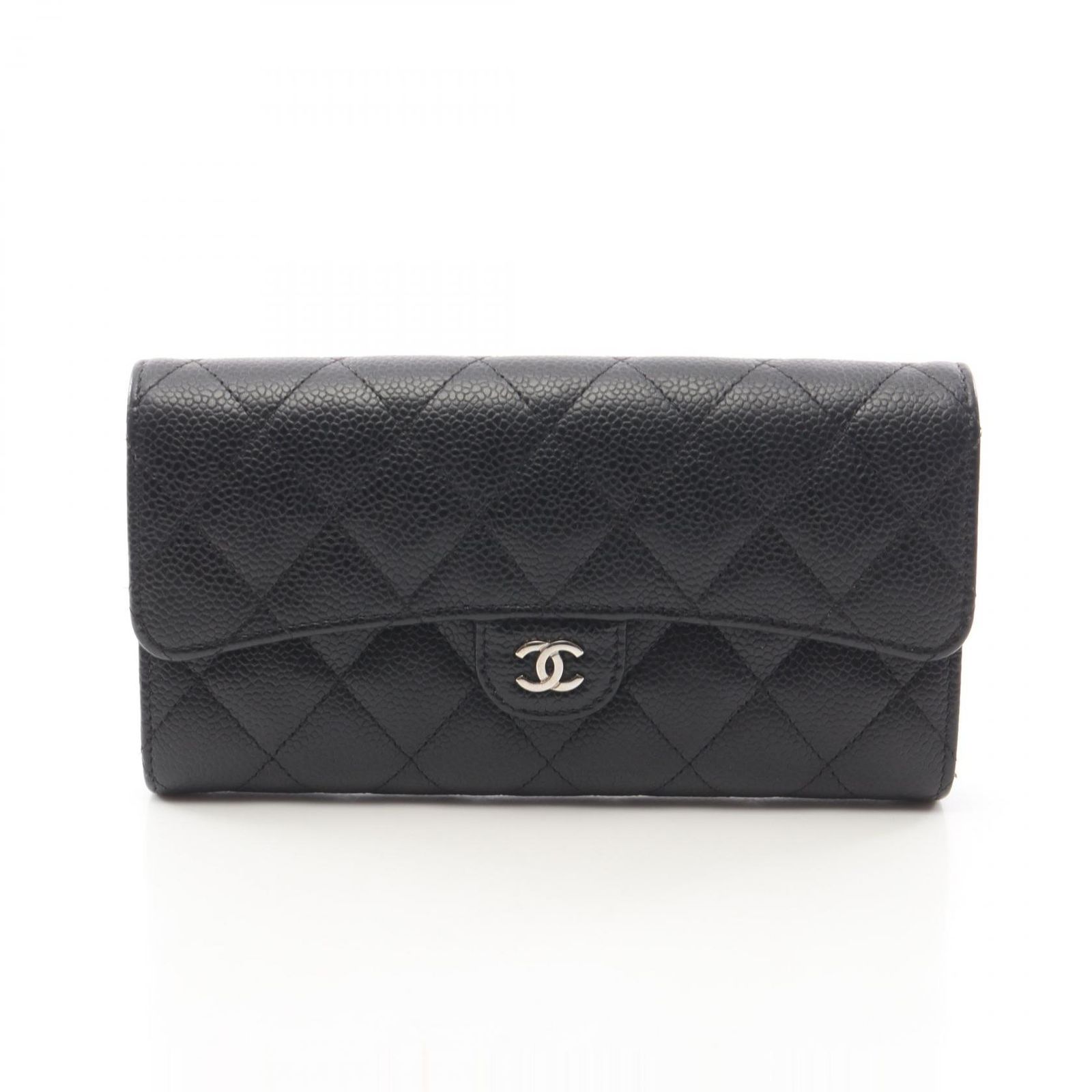 ☆CHANEL マトラッセ 二つ折り長財布 ブラック シャネル CHANEL 二つ折り長財布 マトラッセ ブラック カーフ（牛革