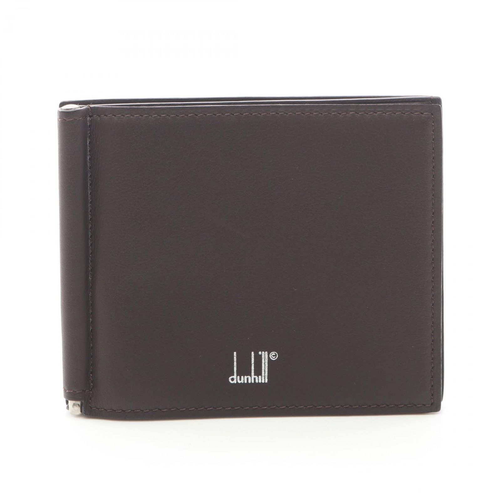 ダンヒル Dunhill 札入れ ロゴ ダークブラウン レザー 二つ折札入れ メンズ Used A