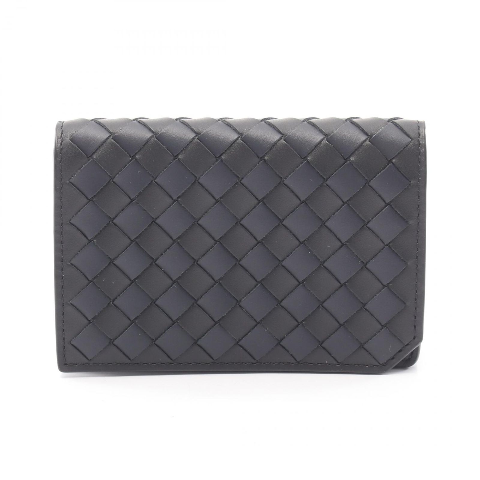 ボッテガヴェネタ BOTTEGA VENETA カードケース イントレチャート ブラック/ネイビー レザー イントレチャート 名刺入れ メンズ Used A