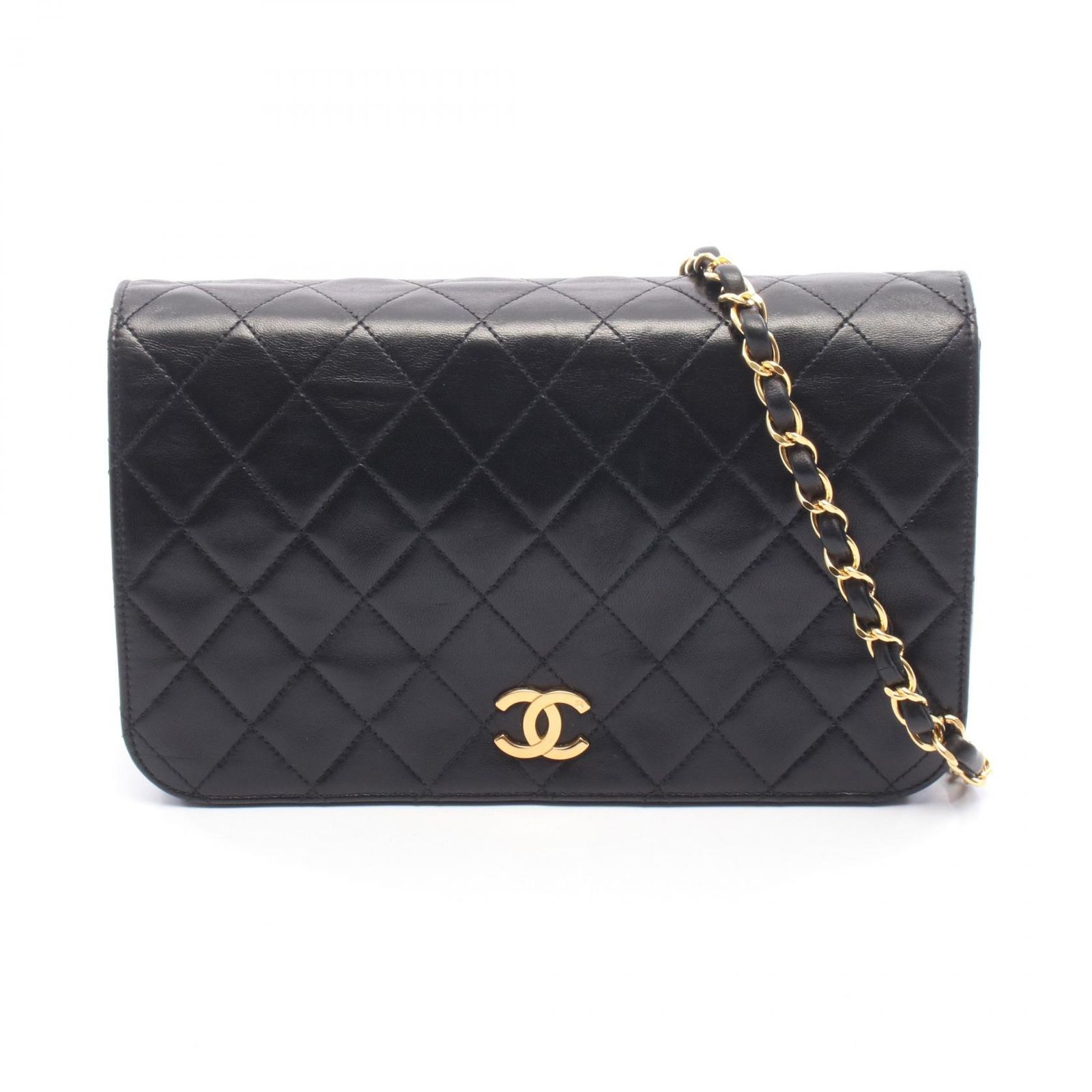 シャネル CHANEL ショルダーバッグ マトラッセ フルフラップ ブラック ラムスキン（羊革） マトラッセ プッシュロック チェーンショルダー レディース Used A